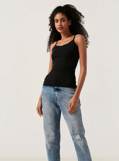 Lace Detail Fade Resistant Camisole with Scoop Neck and Spaghetti Straps