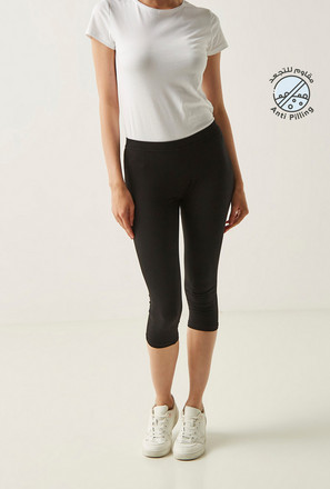 Solid Anti-Pilling 3/4 Leggings with Elasticised Waistband