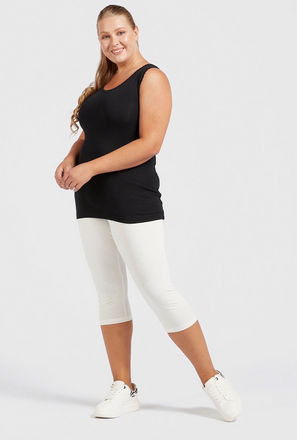 Solid Anti-Pilling 3/4 Leggings with Elasticised Waistband