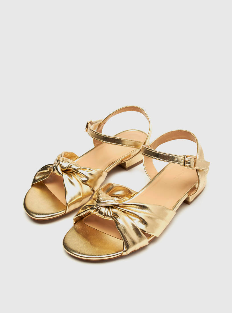 Solid Sandals with Buckle Closure and Knot Detail-Sandals-image-1