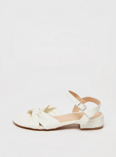 Solid Sandals with Buckle Closure and Knot Detail-Sandals-image-0