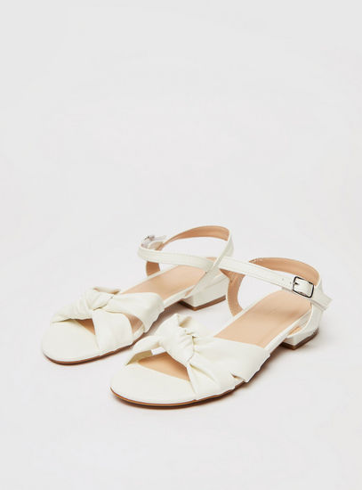 Solid Sandals with Buckle Closure and Knot Detail-Sandals-image-1