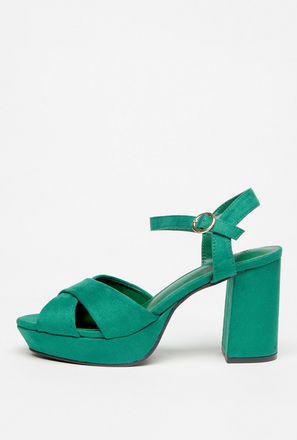 Solid Open Toe Sandals with Buckle Closure and Platform Heels