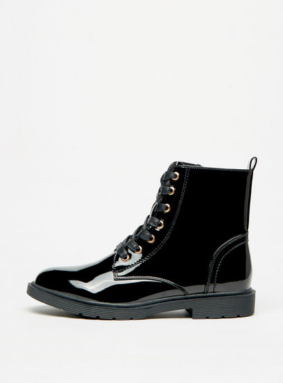 Solid Boots with Zip Closure and Pull Tab Detail