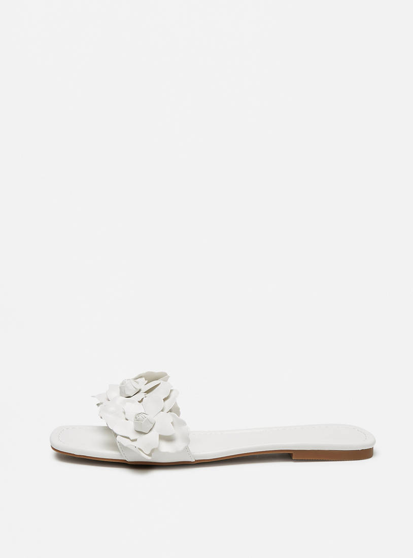 Flower Applique Slide Sandals-Flats-image-0