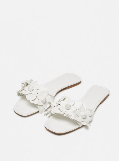 Flower Applique Slide Sandals-Flats-image-1