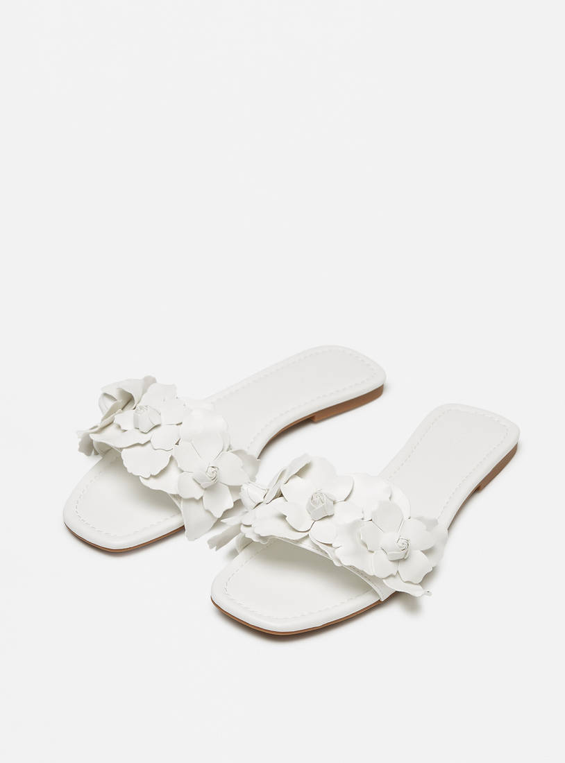 Flower Applique Slide Sandals-Flats-image-1