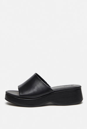 Solid Open Toe Slip-On Sandals with Wedge Heels