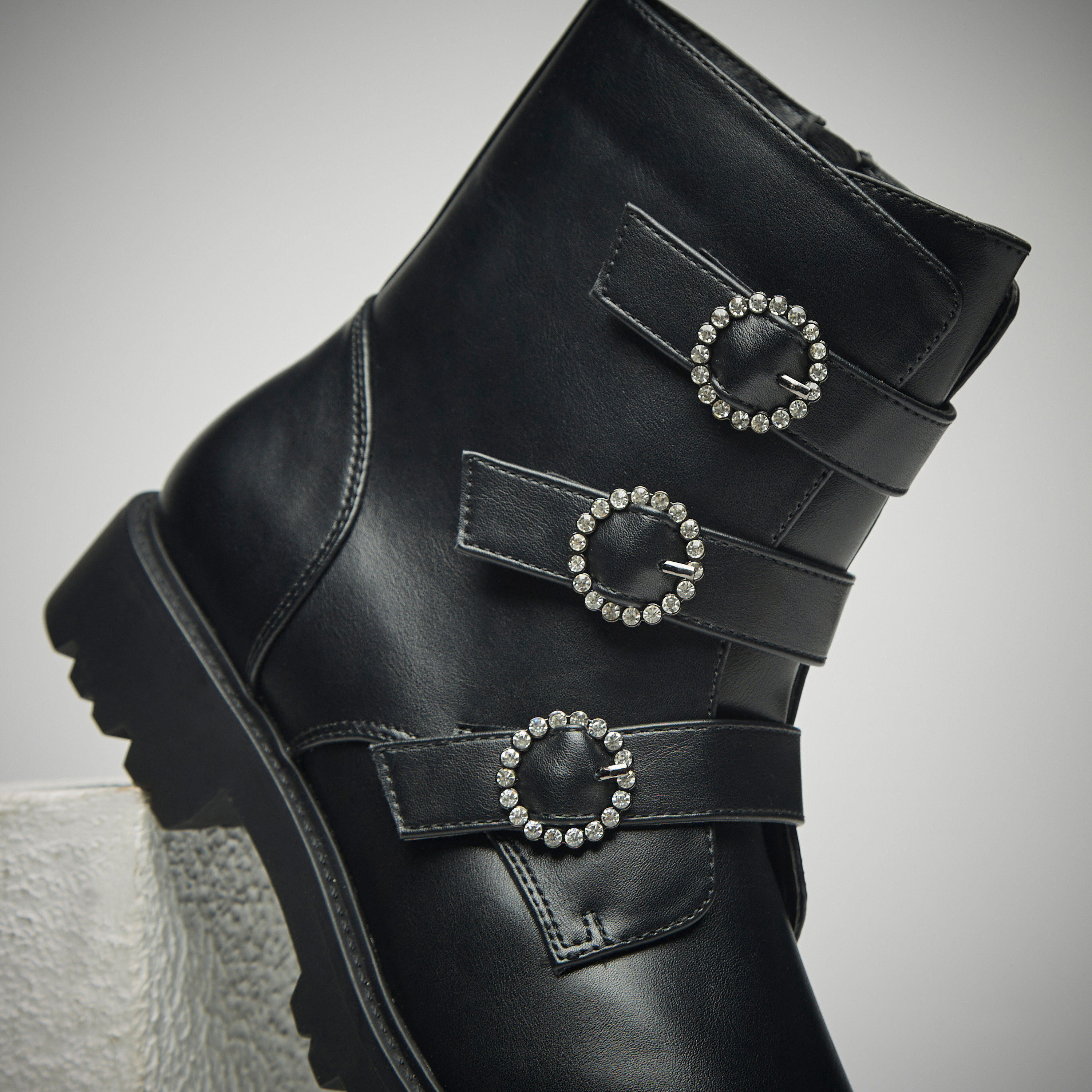 Black studded buckle clearance boots