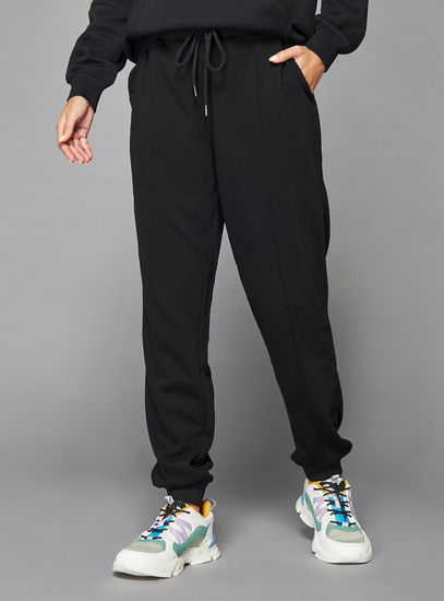 Solid Mid-Rise Joggers with Drawstring Closure and Pockets-Joggers-image-0