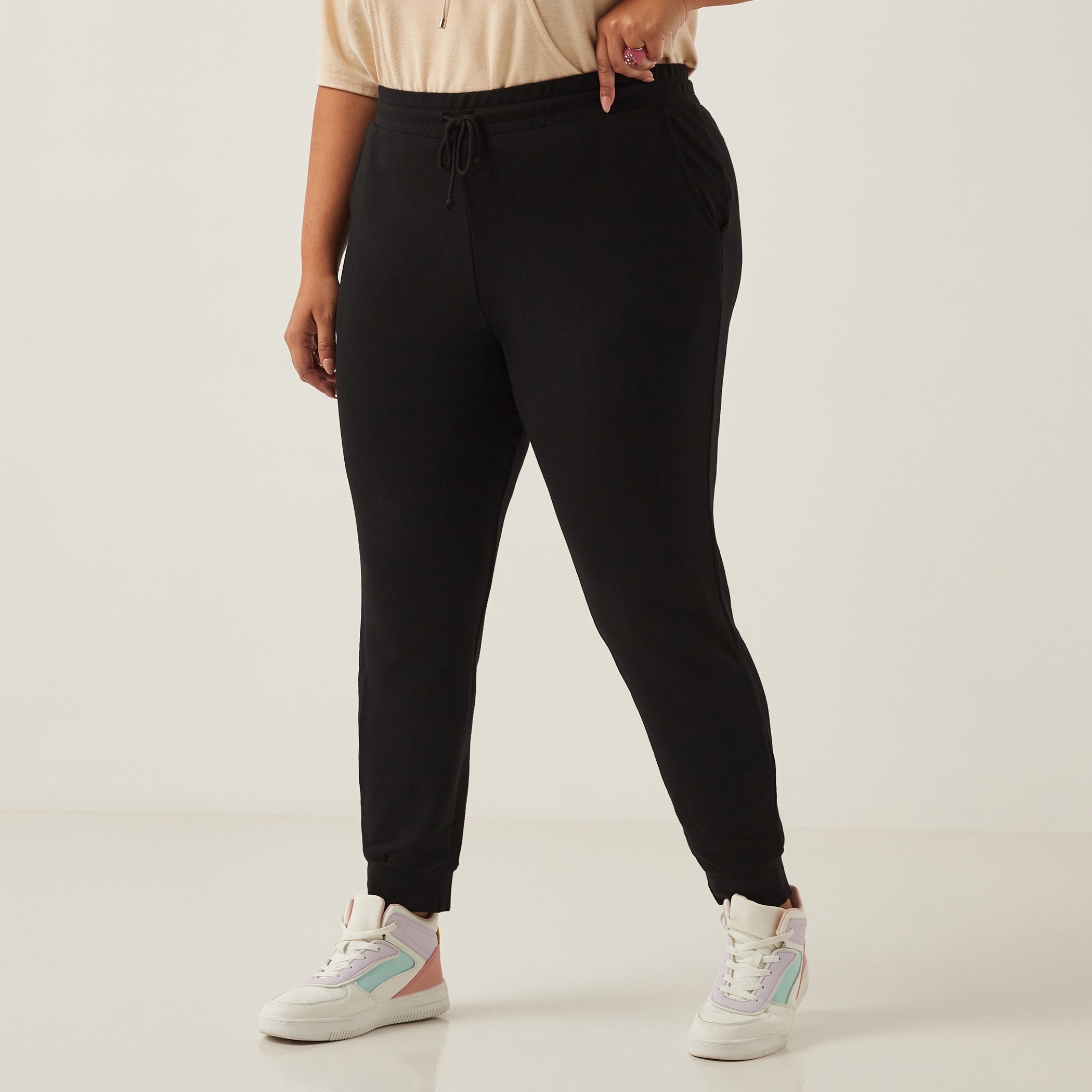 Shop Plain Mid Rise Joggers with Cuffed Ankles Online Max UAE