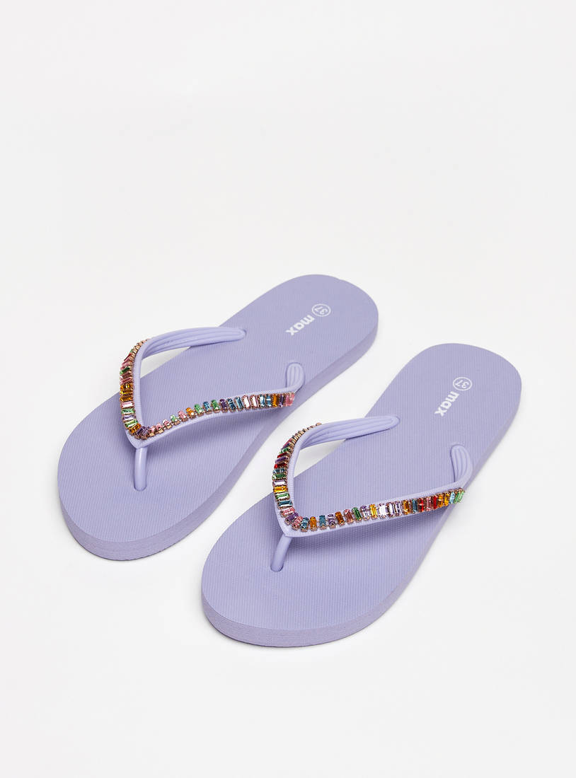 Embellished Slip-On Thong Slippers-Flip Flops-image-1