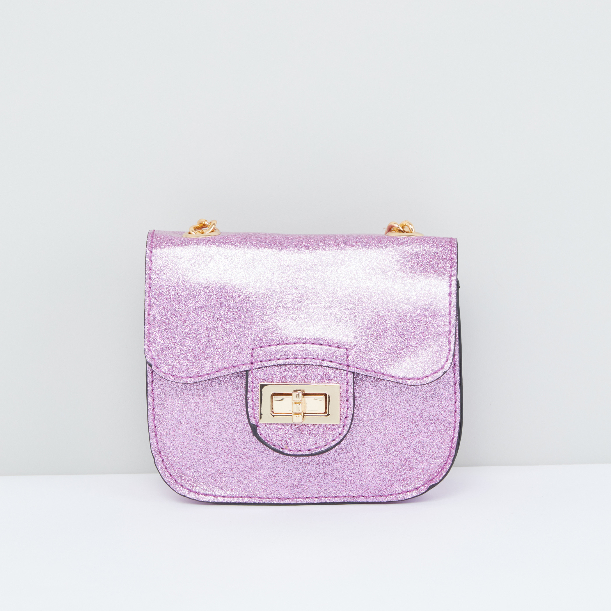 Shop Glitter Satchel Bag with Metallic Chain Online Max UAE