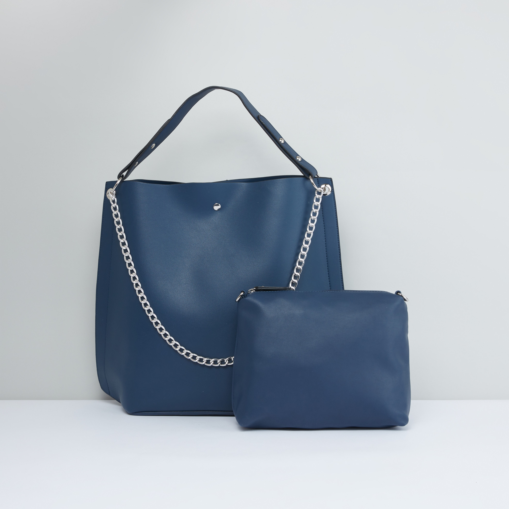Shop Chain Detail Hand Bag with Metallic Snap Closure Online Max UAE