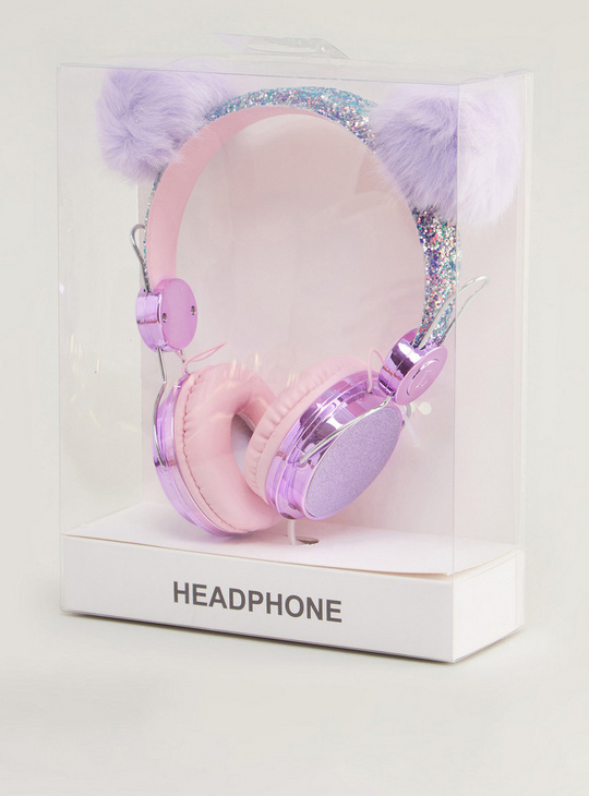 Glitter Detail Headphones with Pom Pom Detail