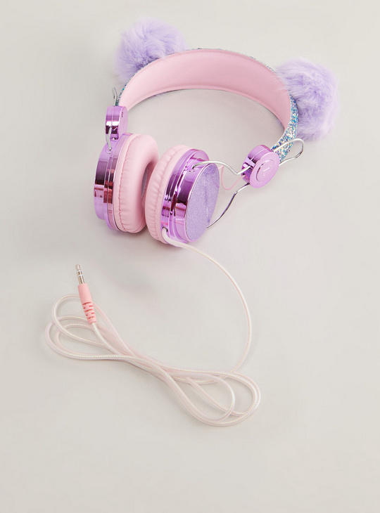Glitter Detail Headphones with Pom Pom Detail
