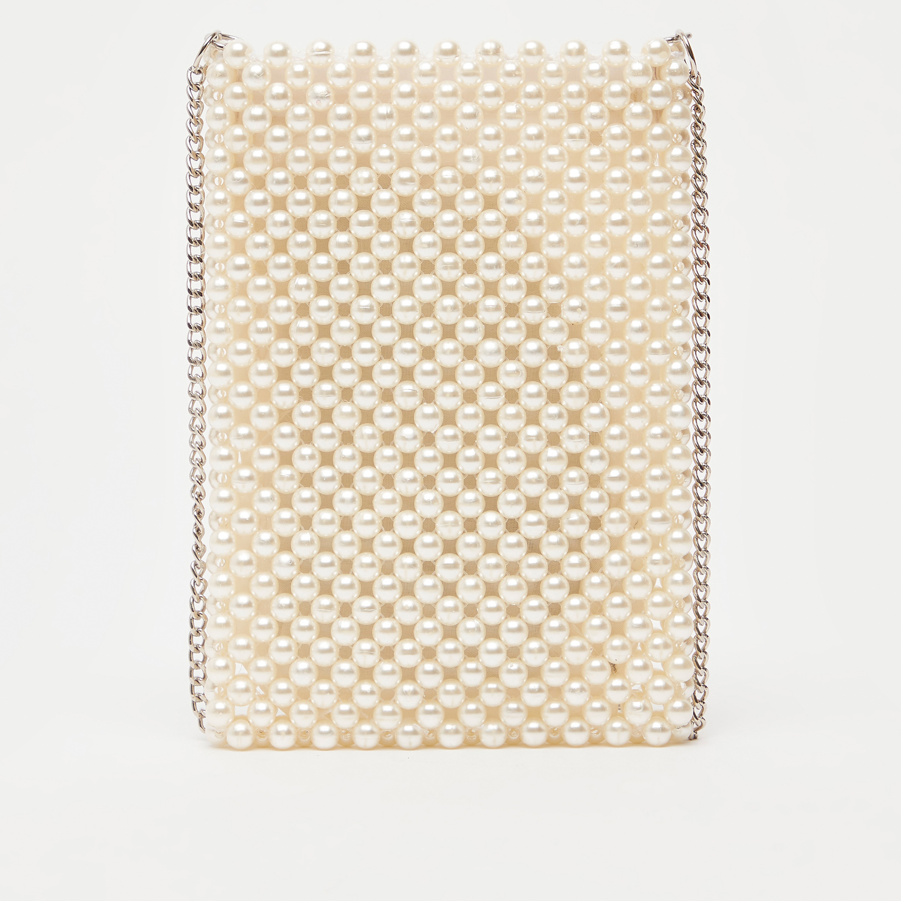Shop Pearl Detail Crossbody Bag with Metallic Chain Strap Shop Pearl Detail Crossbody Bag with Metallic Chain Strap