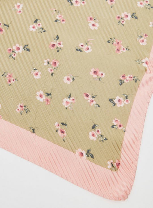 Floral Print Pleated Square Scarf