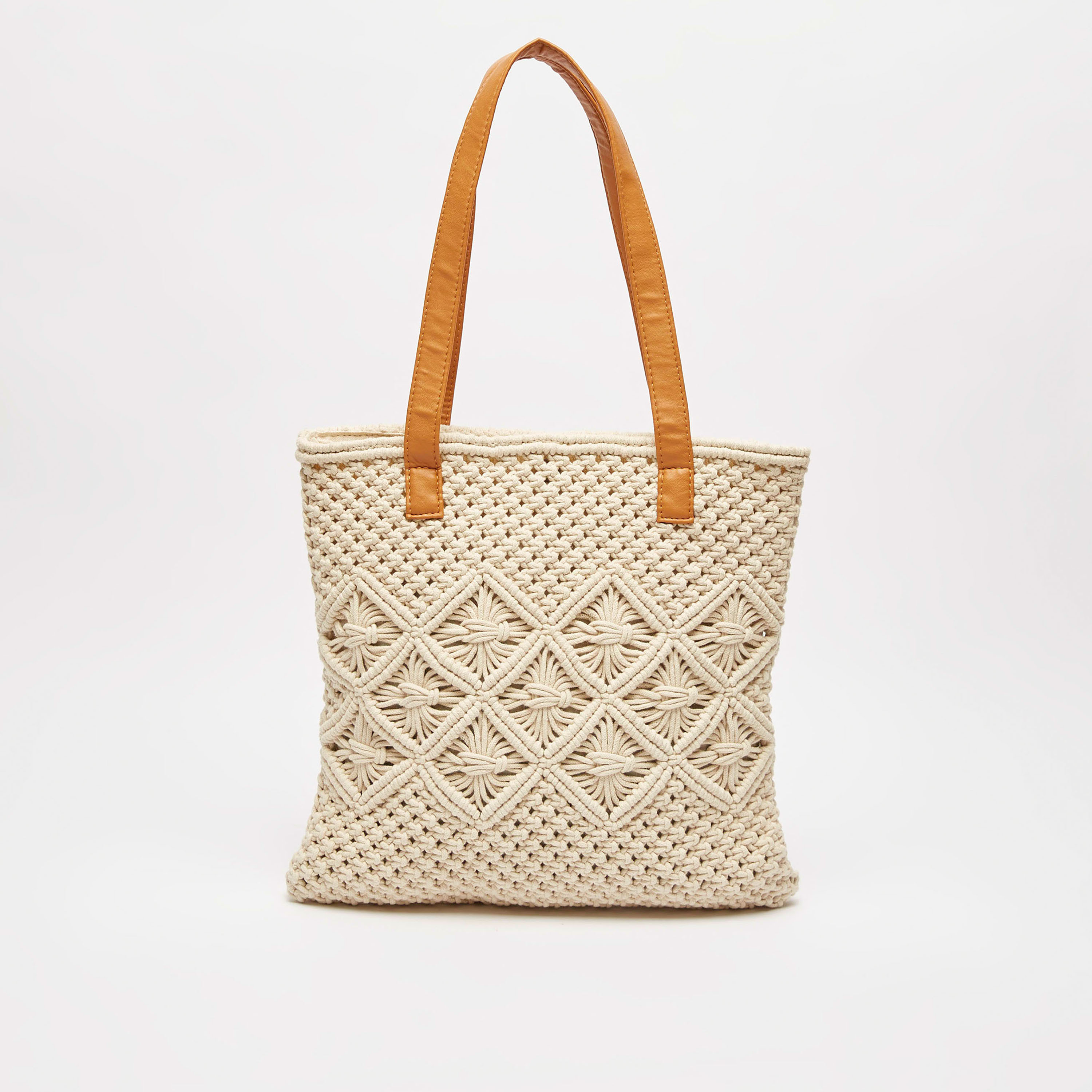 Shop Textured Fabric Tote Bag with Zip Closure Online Max UAE