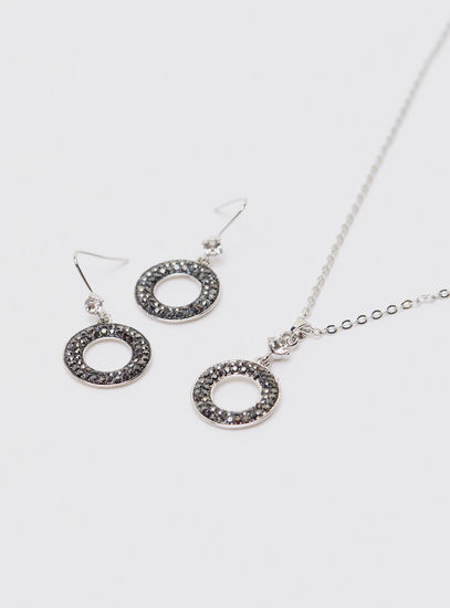 Studded Pendant Necklace and Earrings Set