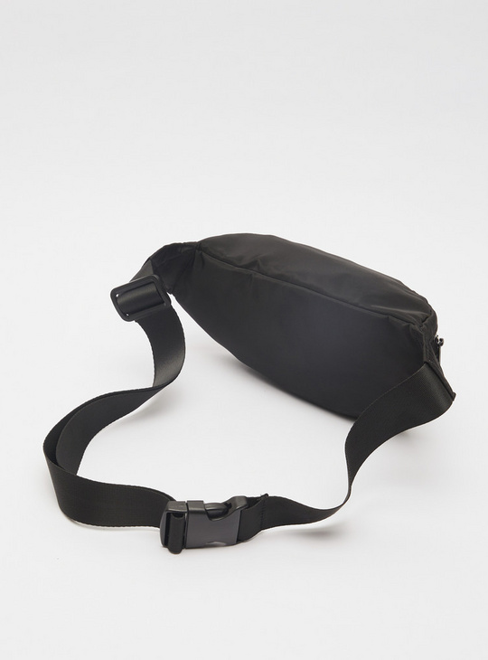 Solid Waist Bag with Buckle and Zip Closure