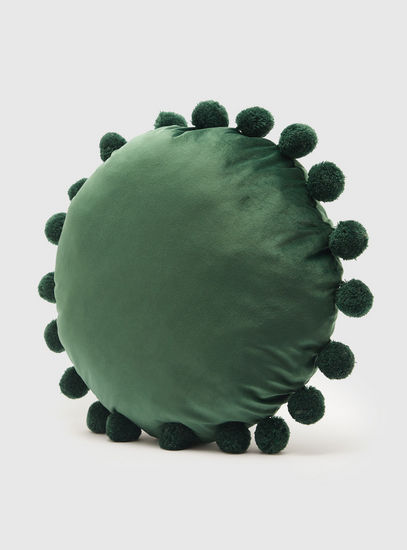 Solid Round Cushion with Pom Pom Trim - 45 cms-Cushions-image-0
