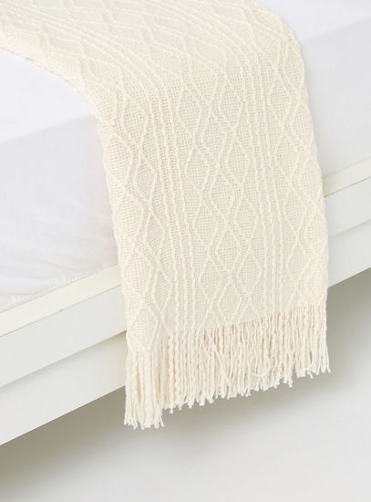 Textured Rectangular Throw with Fringes - 152x127 cms