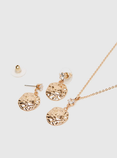 Metallic Studded Pendant Necklace and Earrings Set