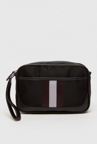 Striped Pouch with Zip Closure and Wristlet Strap