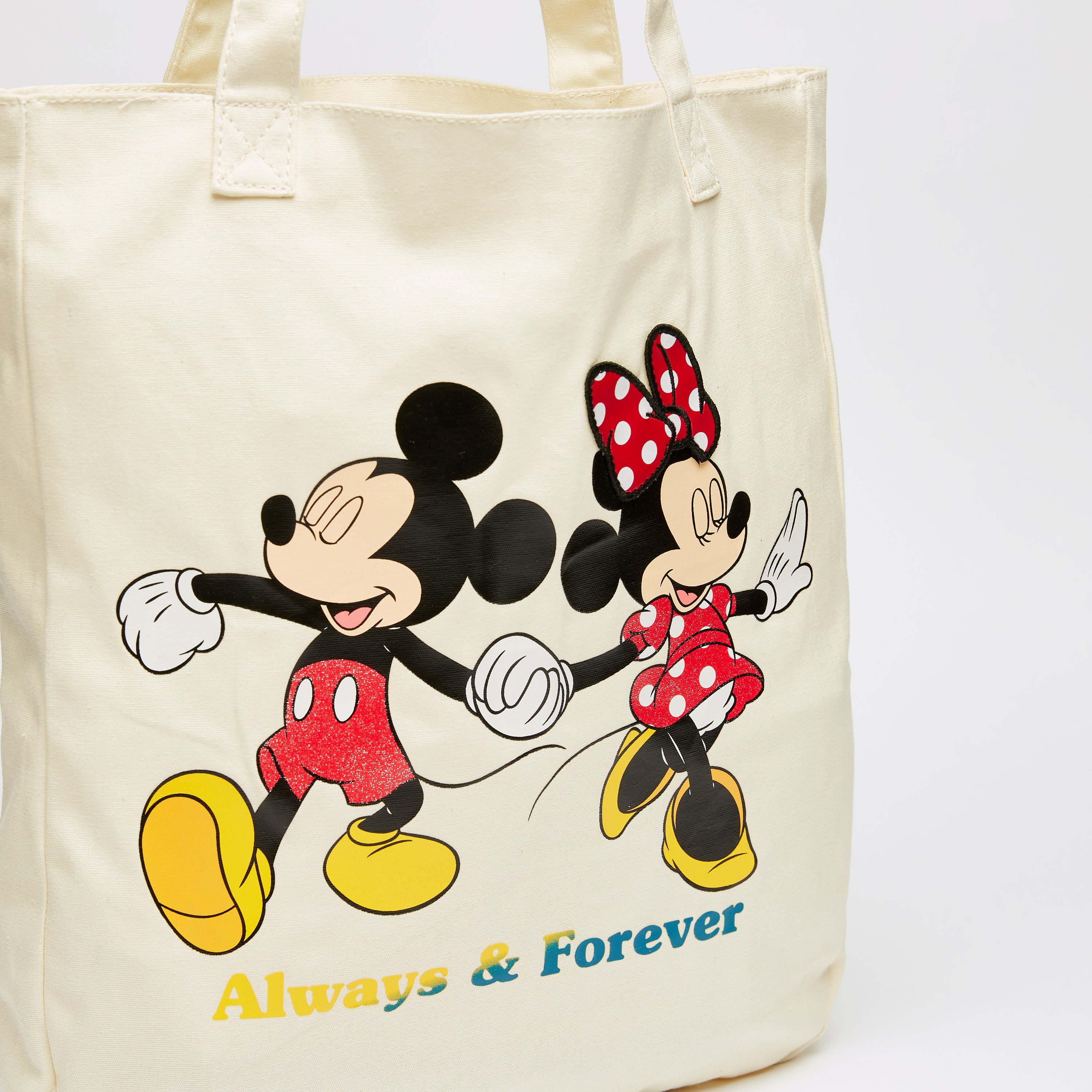 Shop Mickey and Minnie Mouse Print Tote Bag with Double