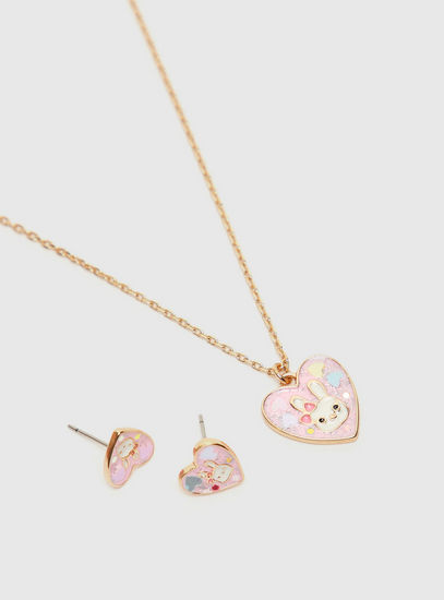 Heart Applique Detail Necklace and Earrings Set