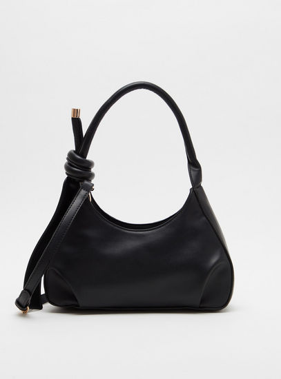 Solid Handbag with Detachable Strap and Zip Closure