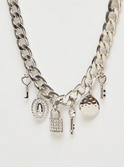 Chain Necklace with Charms and Lobster Clasp Closure