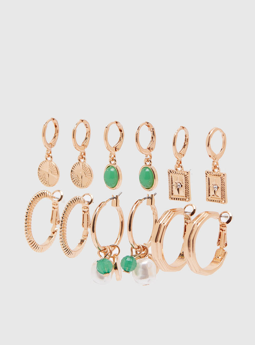 Pack of 6 - Metallic Hoop Earrings-Earrings-image-1