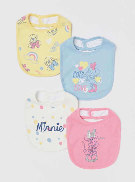 Set of 4 - Minnie Mouse Print Bib with Snap Button Closure