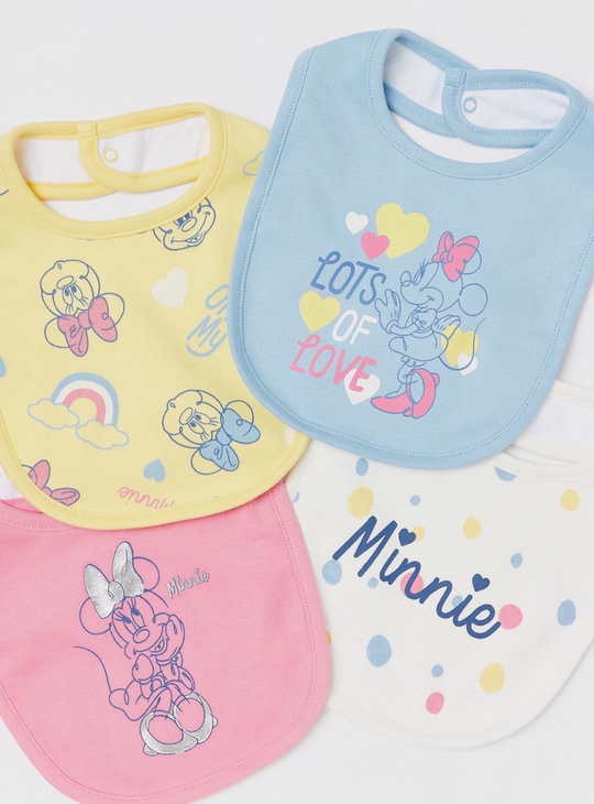 Set of 4 - Minnie Mouse Print Bib with Snap Button Closure
