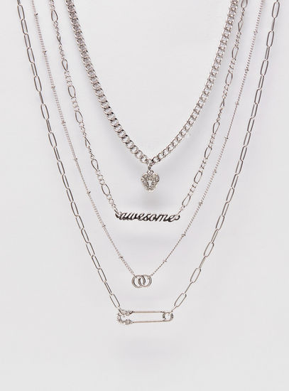 Layered Chain Necklace with Pendant and Lobster Clasp Closure