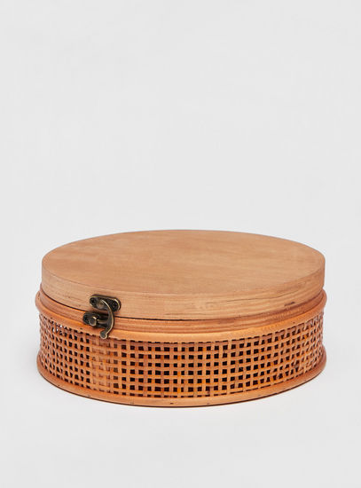 Weave Detail Round Jewellery Box - 19.3x19.3x7.5 cms-Home Décor-image-0