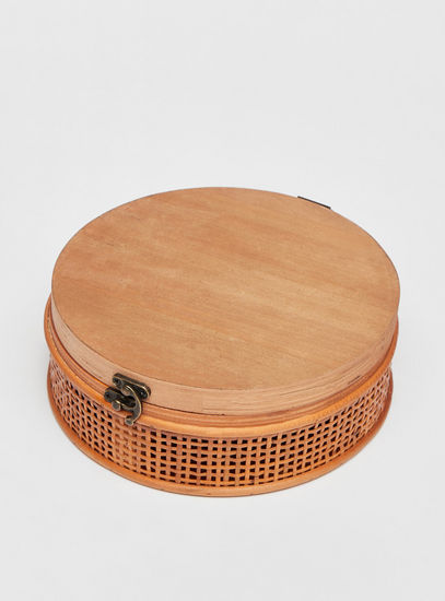Weave Detail Round Jewellery Box - 19.3x19.3x7.5 cms-Home Décor-image-1
