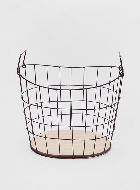 Shop Metallic Storage Basket with Handles and Wooden Base - 38x30.5x30.5  cms Online | Max UAE
