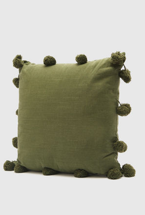 Solid Filled Cushion with Pom Pom Detail - 43x43 cms