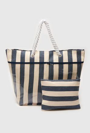 Striped Double Strap Handbag with Pouch