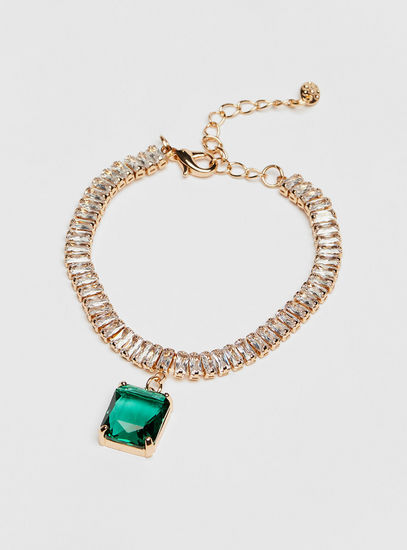 Crystal Studded Bracelet with Stone Pendant
