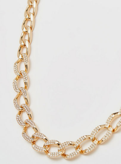 Chain Link Necklace with Embellished Detail and Lobster Closure