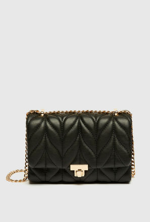 Quilted Crossbody Bag with Chain Strap and Lock Clasp Closure