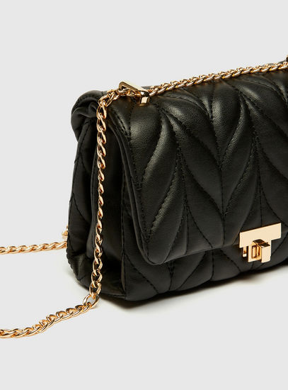 Quilted Crossbody Bag with Chain Strap and Lock Clasp Closure