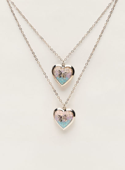 Heart Shaped Locket Pendant Layered Necklace with Lobster Closure