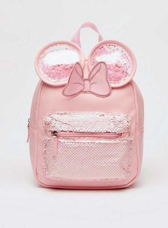 Minnie Mouse Sequin Detail Backpack with Bow Accent and Adjustable Straps