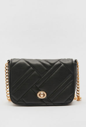 Quilted Crossbody Bag with Chain Strap and Flap Closure