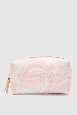 Slogan Print Pouch with Zip Closure